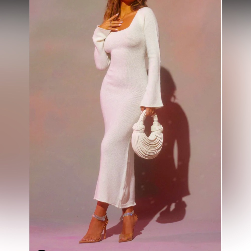 White midi soft knit dress